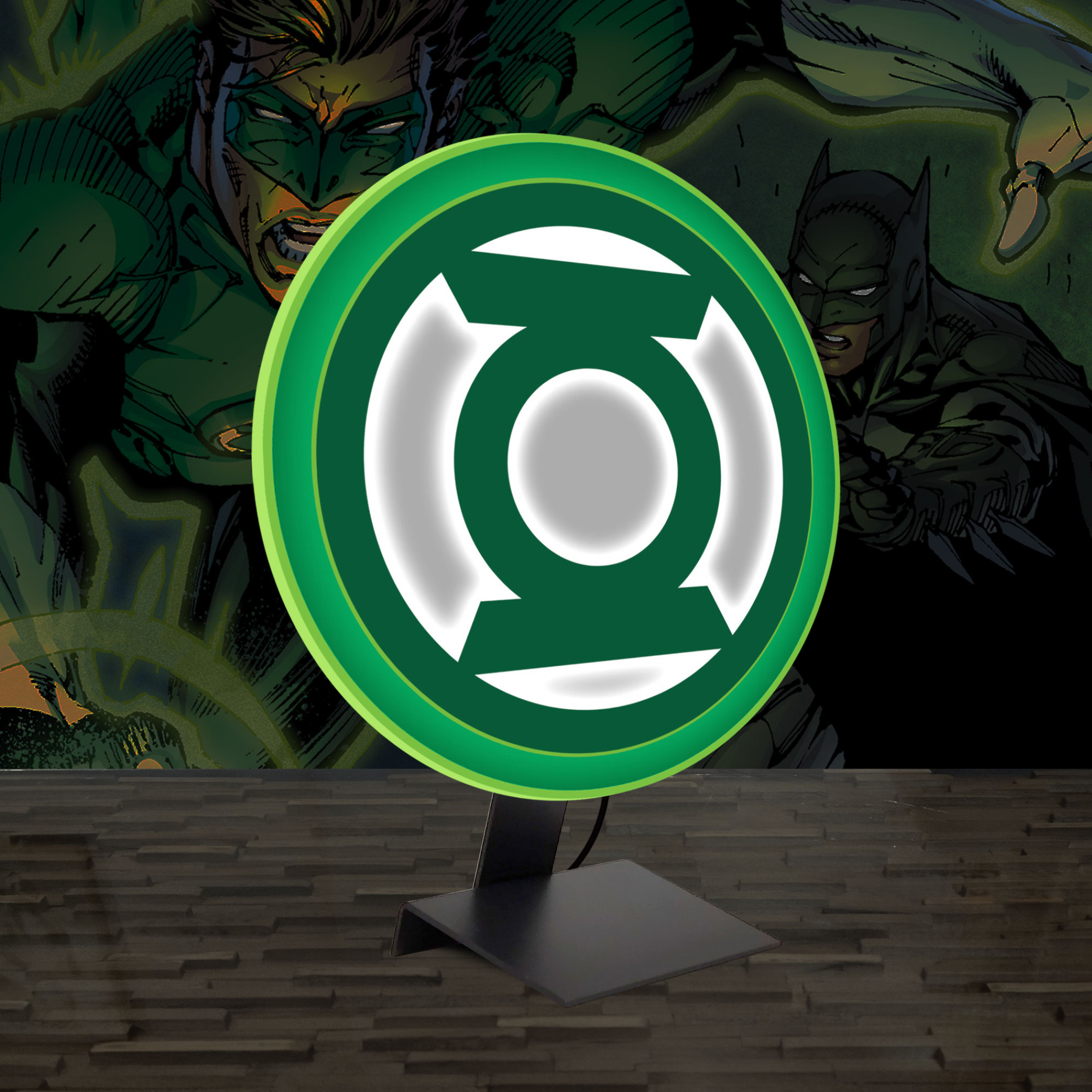 Green Lantern Symbol Illuminated Table Lamp or Mountable Wall Lamp